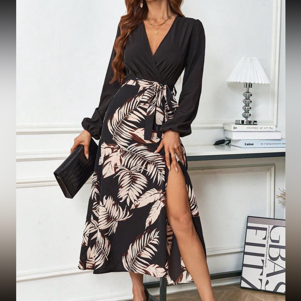 Black and flower dress long
